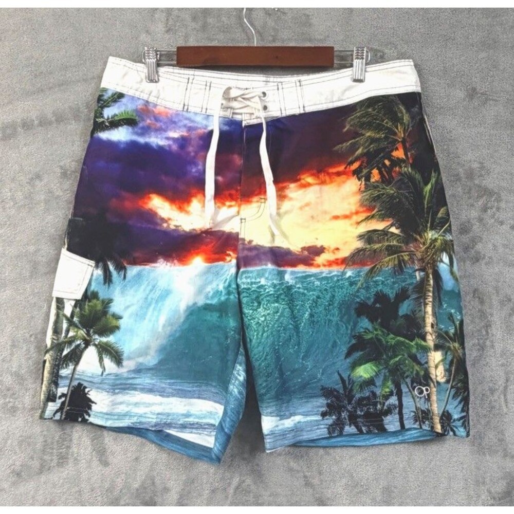 OP Ocean Pacific Board Shorts Men’s 38 Tropical Beach Sunset Swim Trunks